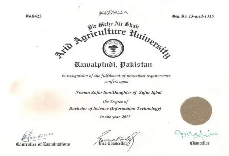 BSIT Degree earned by Noman Zafar